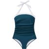 imageSUUKSESS Women Sexy Tummy Control One Piece Swimsuit Halter Retro Bathing Suit68 Peacock Blue White