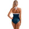 imageSUUKSESS Women Sexy Tummy Control One Piece Swimsuit Halter Retro Bathing Suit68 Peacock Blue White