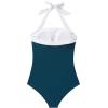 imageSUUKSESS Women Sexy Tummy Control One Piece Swimsuit Halter Retro Bathing Suit68 Peacock Blue White