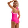 imageSUUKSESS Women Sexy Tummy Control One Piece Swimsuit Halter Retro Bathing Suit68 Pink Color Block