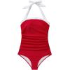 imageSUUKSESS Women Sexy Tummy Control One Piece Swimsuit Halter Retro Bathing Suit68 Red White