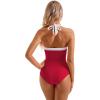 imageSUUKSESS Women Sexy Tummy Control One Piece Swimsuit Halter Retro Bathing Suit68 Red White