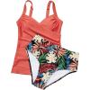 imageSUUKSESS Women Sexy Twist Push Up Tankini Swimsuit Tummy Control Bathing Suits72 Coral Pink Leaf