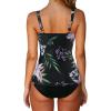 imageSUUKSESS Women Sexy Twist Push Up Tankini Swimsuit Tummy Control Bathing Suits72 Tropical Floral Black