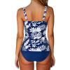imageSUUKSESS Women Sexy Twist Push Up Tankini Swimsuit Tummy Control Bathing SuitsNavy Blue Floral