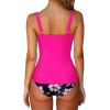 imageSUUKSESS Women Sexy Twist Push Up Tankini Swimsuit Tummy Control Bathing SuitsPink Black Floral