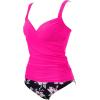 imageSUUKSESS Women Sexy Twist Push Up Tankini Swimsuit Tummy Control Bathing SuitsPink Black Floral