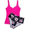 imageSUUKSESS Women Sexy Twist Push Up Tankini Swimsuit Tummy Control Bathing SuitsPink Black Floral