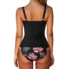 imageSUUKSESS Women Sexy Twist Push Up Tankini Swimsuit Tummy Control Bathing SuitsRetrol Floral Black