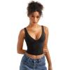 imageSUUKSESS Women Sexy V Neck V Back Tank Top Summer Sleeveless Going Out Double Lined Basic TopsBlack