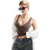imageSUUKSESS Women Sexy V Neck V Back Tank Top Summer Sleeveless Going Out Double Lined Basic TopsBrown