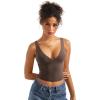 imageSUUKSESS Women Sexy V Neck V Back Tank Top Summer Sleeveless Going Out Double Lined Basic TopsBrown