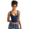 imageSUUKSESS Women Sexy V Neck V Back Tank Top Summer Sleeveless Going Out Double Lined Basic TopsNavy Blue