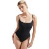 imageSUUKSESS Women Square Neck Lace Bodysuit Sleeveless Spaghetti Strap Tank TopBlack