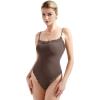 imageSUUKSESS Women Square Neck Lace Bodysuit Sleeveless Spaghetti Strap Tank TopBrown