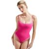 imageSUUKSESS Women Square Neck Lace Bodysuit Sleeveless Spaghetti Strap Tank TopHot Pink