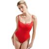 imageSUUKSESS Women Square Neck Lace Bodysuit Sleeveless Spaghetti Strap Tank TopRed