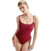 imageSUUKSESS Women Square Neck Lace Bodysuit Sleeveless Spaghetti Strap Tank TopWine Red