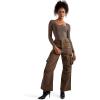 imageSUUKSESS Women Square Neck Long Sleeve Bodysuit Sexy Thong Bodysuit Shirts01 Brown
