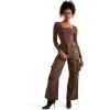 imageSUUKSESS Women Square Neck Long Sleeve Bodysuit Sexy Thong Bodysuit Shirts01 Dark Brown