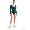imageSUUKSESS Women Square Neck Long Sleeve Bodysuit Sexy Thong Bodysuit ShirtsDark Green
