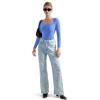 imageSUUKSESS Women Square Neck Long Sleeve Bodysuit Sexy Thong Bodysuit ShirtsHaze Blue