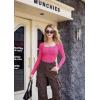 imageSUUKSESS Women Square Neck Long Sleeve Bodysuit Sexy Thong Bodysuit ShirtsHot Pink