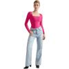 imageSUUKSESS Women Square Neck Long Sleeve Bodysuit Sexy Thong Bodysuit ShirtsHot Pink