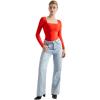 imageSUUKSESS Women Square Neck Long Sleeve Bodysuit Sexy Thong Bodysuit ShirtsRed