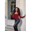 imageSUUKSESS Women Square Neck Long Sleeve Bodysuit Sexy Thong Bodysuit ShirtsWine Red