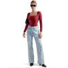 imageSUUKSESS Women Square Neck Long Sleeve Bodysuit Sexy Thong Bodysuit ShirtsWine Red