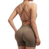 imageSUUKSESS Women Strappy Romper Seamless Jumpsuit Tummy Control Padded Sports Bra11 Dark Coffee