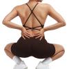 imageSUUKSESS Women Strappy Romper Seamless Jumpsuit Tummy Control Padded Sports Bra11 Deep Brown