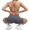 imageSUUKSESS Women Strappy Romper Seamless Jumpsuit Tummy Control Padded Sports Bra11 Grey