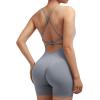 imageSUUKSESS Women Strappy Romper Seamless Jumpsuit Tummy Control Padded Sports Bra11 Grey Blue