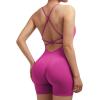 imageSUUKSESS Women Strappy Romper Seamless Jumpsuit Tummy Control Padded Sports Bra11 Hot Pink