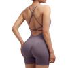 imageSUUKSESS Women Strappy Romper Seamless Jumpsuit Tummy Control Padded Sports Bra11 Purple