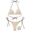 imageSUUKSESS Women String Bikini Set Tie Side Thong Sexy Halter Swimsuits 2 Pieces25 Beige Brown Color Block