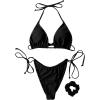 imageSUUKSESS Women String Bikini Set Tie Side Thong Sexy Halter Swimsuits 2 Pieces25 Black