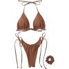 imageSUUKSESS Women String Bikini Set Tie Side Thong Sexy Halter Swimsuits 2 Pieces25 Brown
