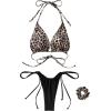 imageSUUKSESS Women String Bikini Set Tie Side Thong Sexy Halter Swimsuits 2 Pieces25 Leopard Black