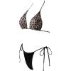 imageSUUKSESS Women String Bikini Set Tie Side Thong Sexy Halter Swimsuits 2 Pieces25 Leopard Black