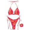 imageSUUKSESS Women String Bikini Set Tie Side Thong Sexy Halter Swimsuits 2 Pieces25 Pink Yellow Floral