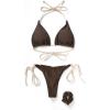 imageSUUKSESS Women String Bikini Set Tie Side Thong Sexy Halter Swimsuits 2 PiecesBrown White Color Block