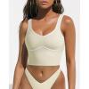 imageSUUKSESS Women Sweetheart Neckline Longline Sports Bra Padded Basic Workout Crop Tank TopCream