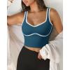 imageSUUKSESS Women Sweetheart Neckline Longline Sports Bra Padded Basic Workout Crop Tank TopNavy