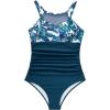 imageSUUKSESS Women Tummy Control One Piece Swimsuit Sexy Mesh High Neck Bathing Suit58 Blue Floral