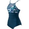imageSUUKSESS Women Tummy Control One Piece Swimsuit Sexy Mesh High Neck Bathing Suit58 Blue Floral