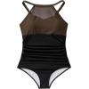 imageSUUKSESS Women Tummy Control One Piece Swimsuit Sexy Mesh High Neck Bathing Suit58 Brown Black