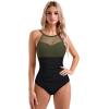 imageSUUKSESS Women Tummy Control One Piece Swimsuit Sexy Mesh High Neck Bathing Suit58 Green Black